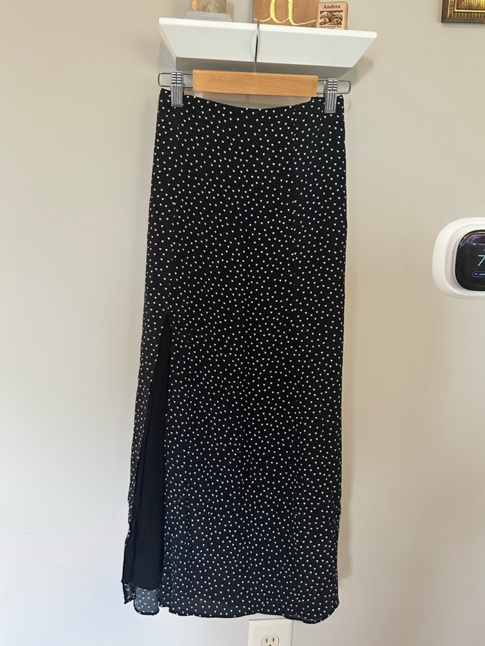 Maeve Black and White Polka Dot Maxi Skirt with Side Slit